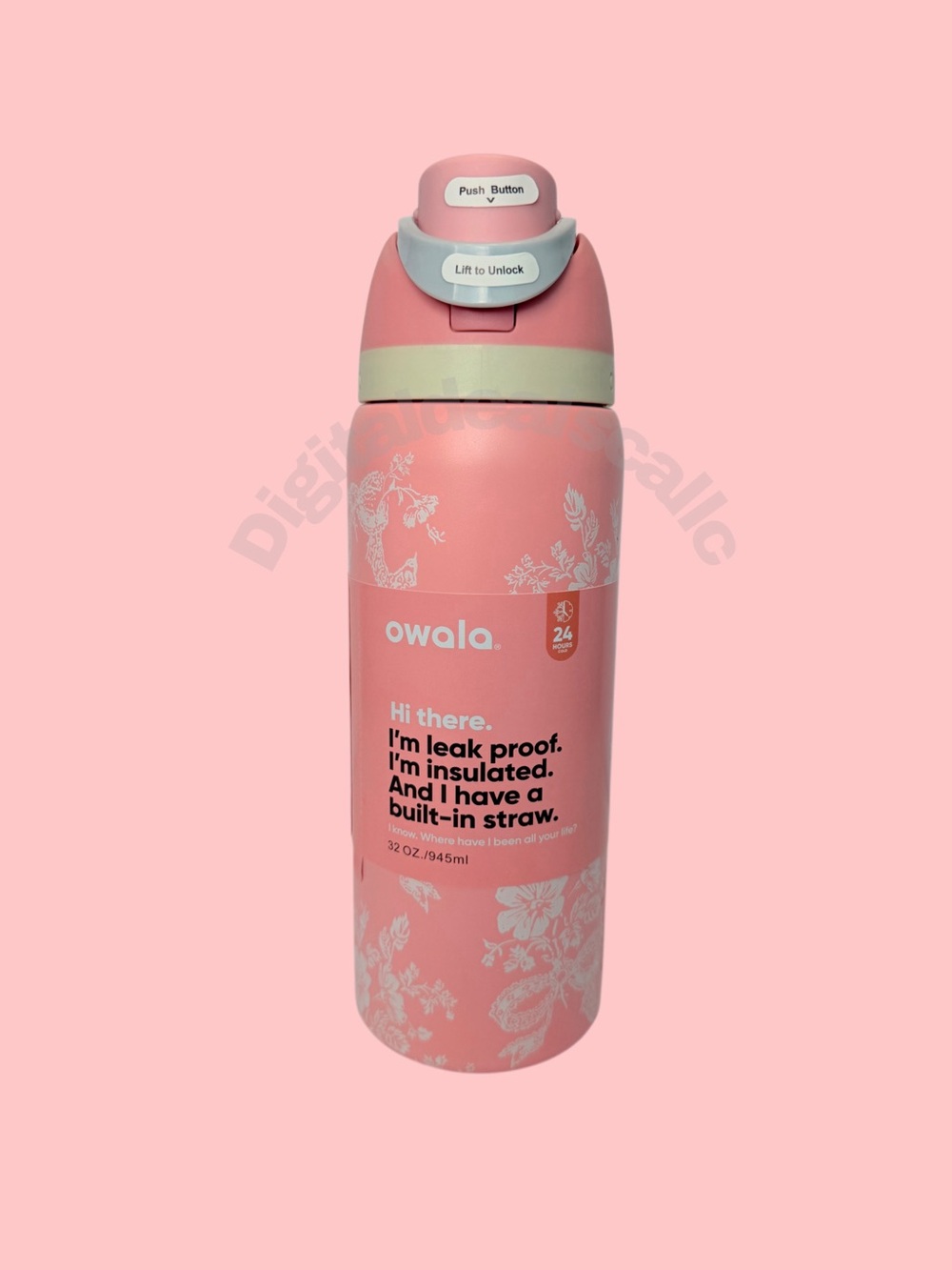 Owala 32oz Pink lace UO Insulated Water Bottle with Built-In Straw